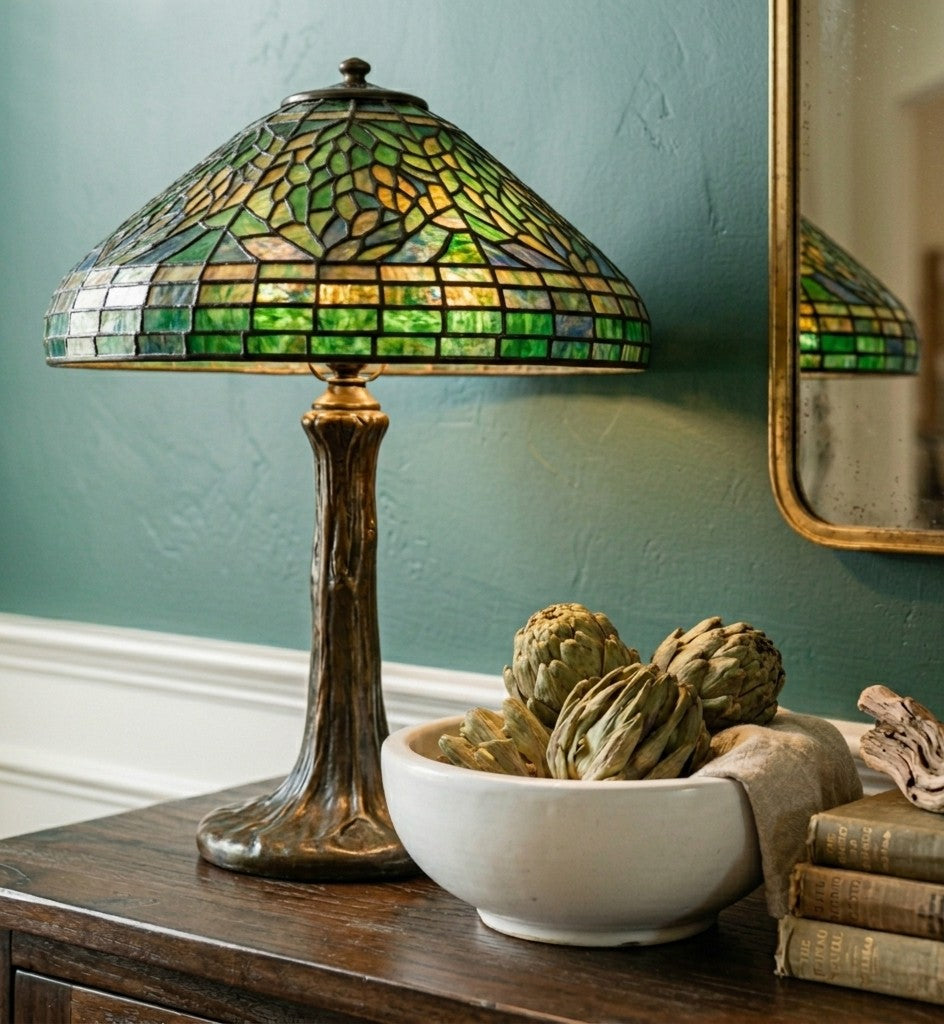A set of three hand-preserved artichokes used as high-texture bowl fillers for a modern farmhouse table.