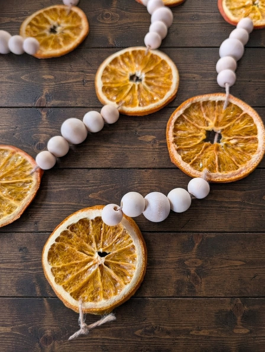 Dried Orange Garland with Wooden Beads